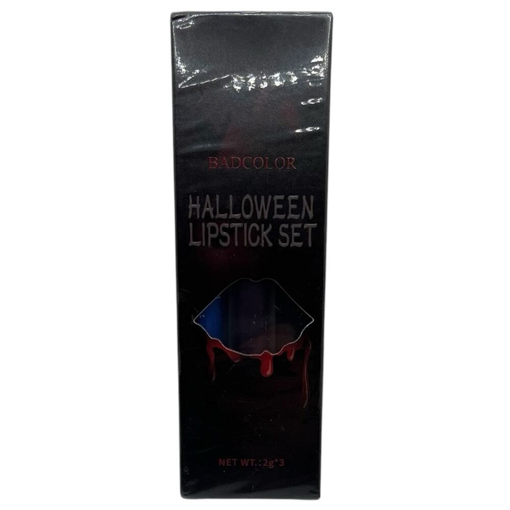 NIB Badcolor Halloween Lipstick Set of 3 Purple Black Blue